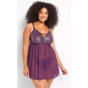 Caciqué Metallic Lace Chiffon Babydoll Lingerie Size 18/20